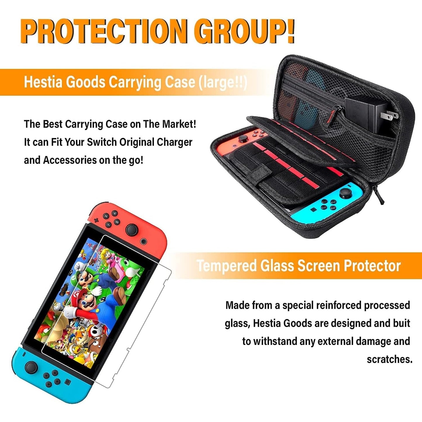 E&P - Switch Accessories Bundle: Case, Screen Protector, Playstand, Game Case, Joystick Cap, Charging Dock, Steering Wheel (18 In 1)