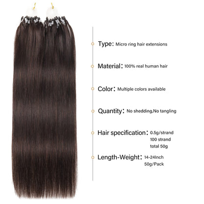 Sisily - Micro Loop Dark Brown Remy Human Hair Extensions