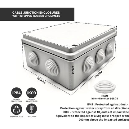 Doja Industrial - Waterproof Electrical Junction Box IP54 190x150x70mm