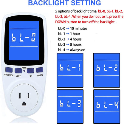 Mecheer - Upgraded Watt Meter Power Plug With Backlight & Overload Protection