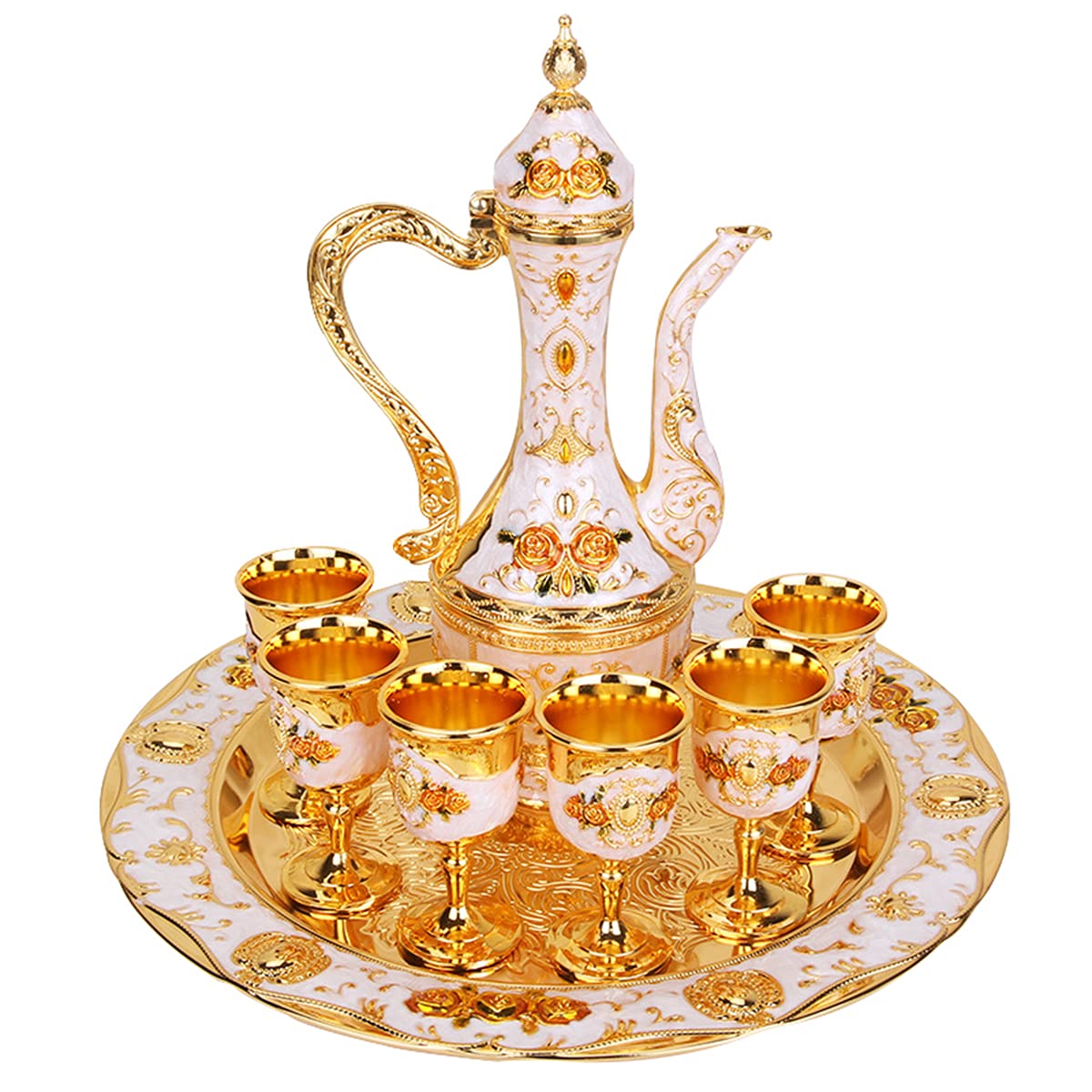 Godnoei - Vintage Turkish Coffee Pot Set With 6 Luxury Cups & Craft Tray