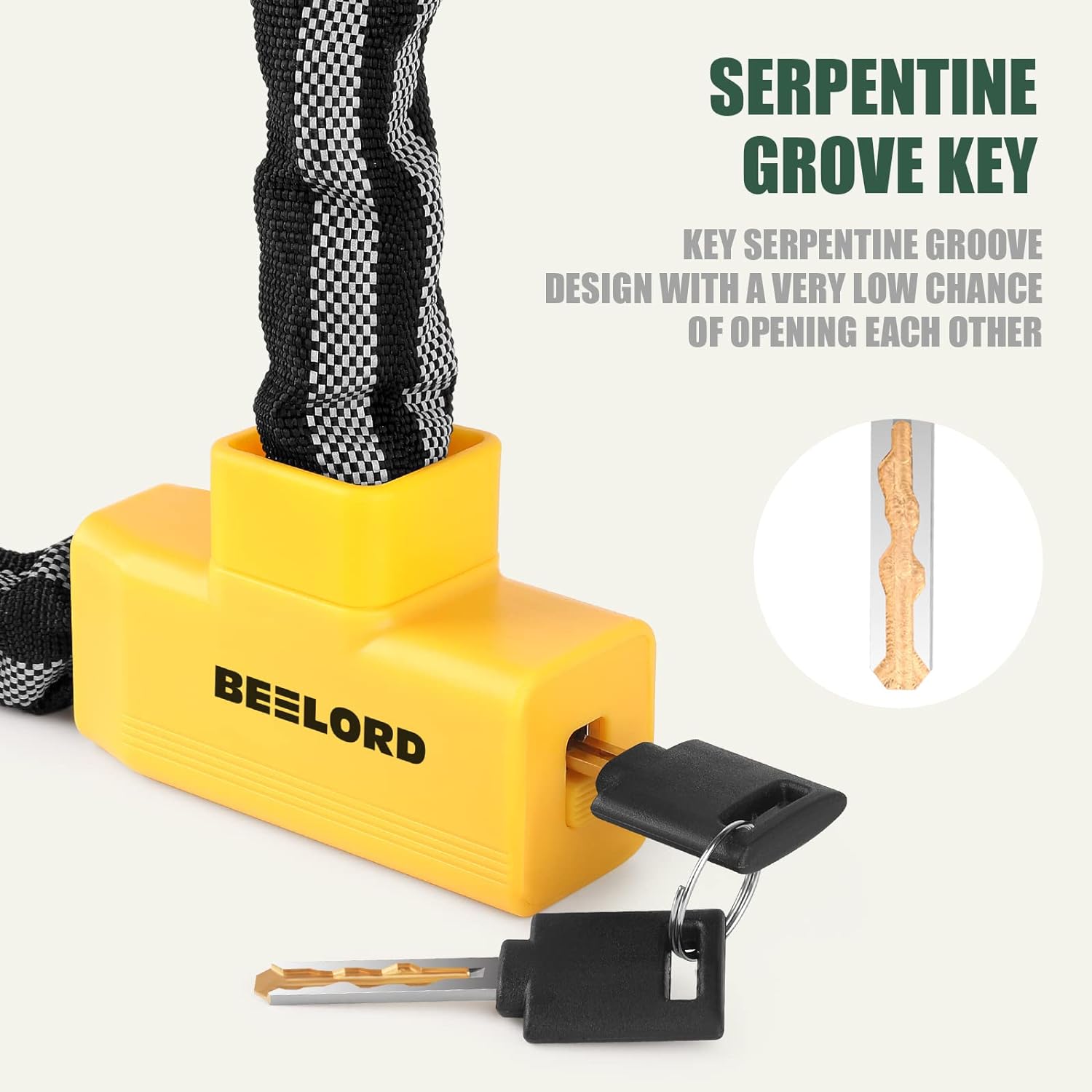 Beelord - Heavy Duty 3.6Ft Anti-Theft Bike Chain Lock With 2 Keys