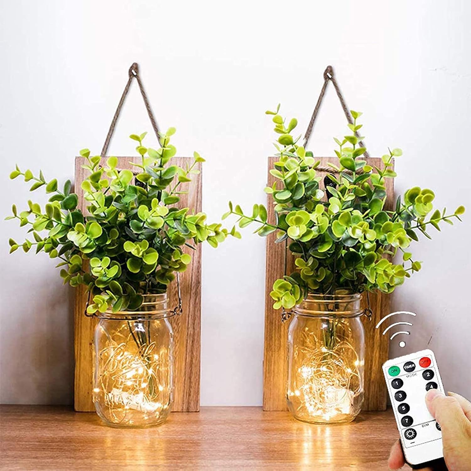 Ding Sheng Bo Co., Ltd. - Mason Jar Lights With Remote, Rustic Wall Decor (2Pcs, Warm Light)