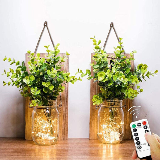 Ding Sheng Bo Co., Ltd. - Mason Jar Lights With Remote, Rustic Wall Decor (2Pcs, Warm Light)