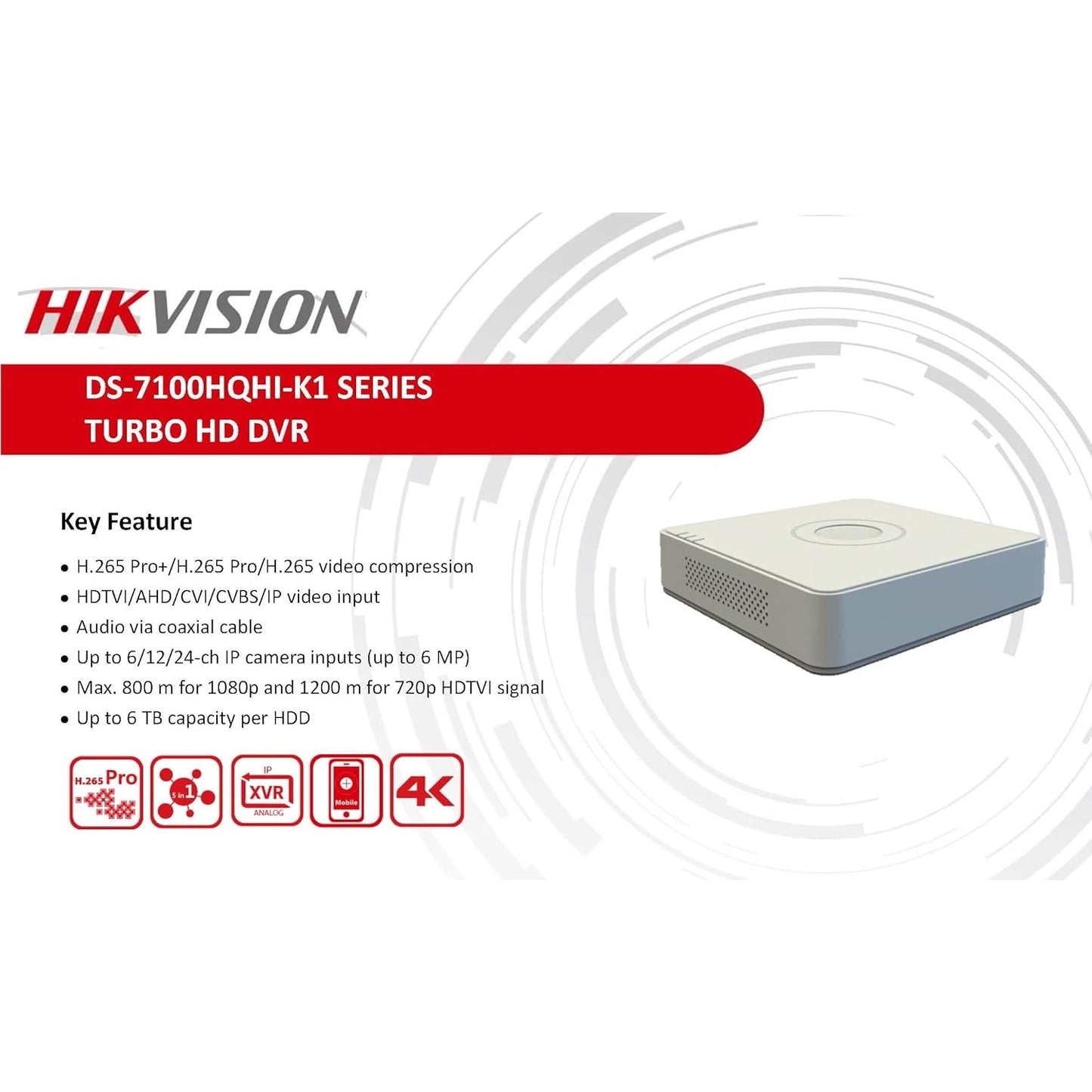 Hikvision - Ds-7104Hqhi-K1 4Mp 4Ch Turbo Hd Dvr H.265Pro+ With 1Ch Ip