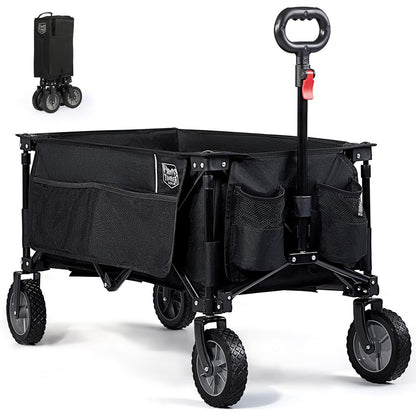 Timber Ridge - Folding Trolley Cart 100Kg Capacity Collapsible Wagon, Black