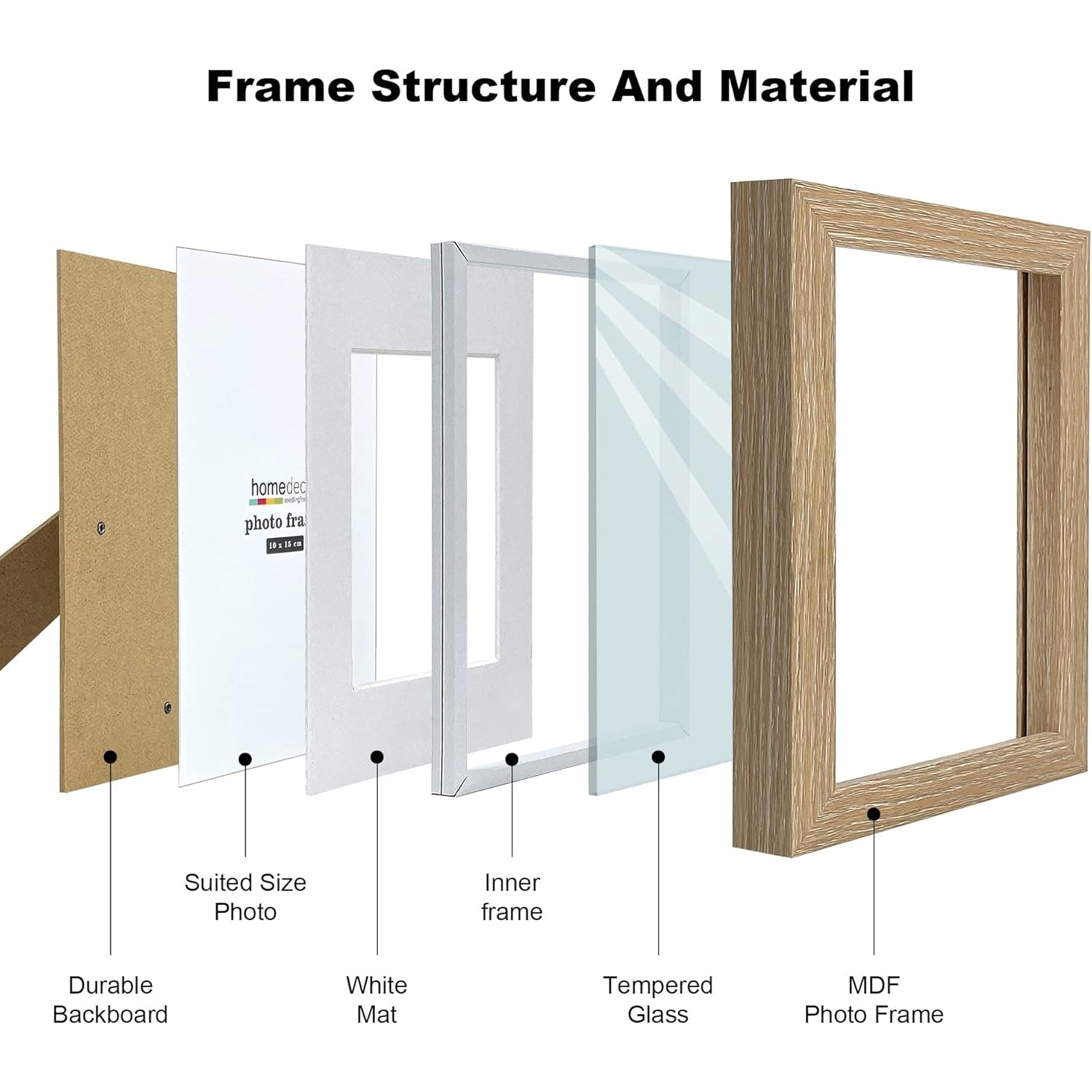 Seedling Photo Frame - 5x7 Shadow Box Frame Set, Rustic Wood, Tempered Glass, 4 Pack