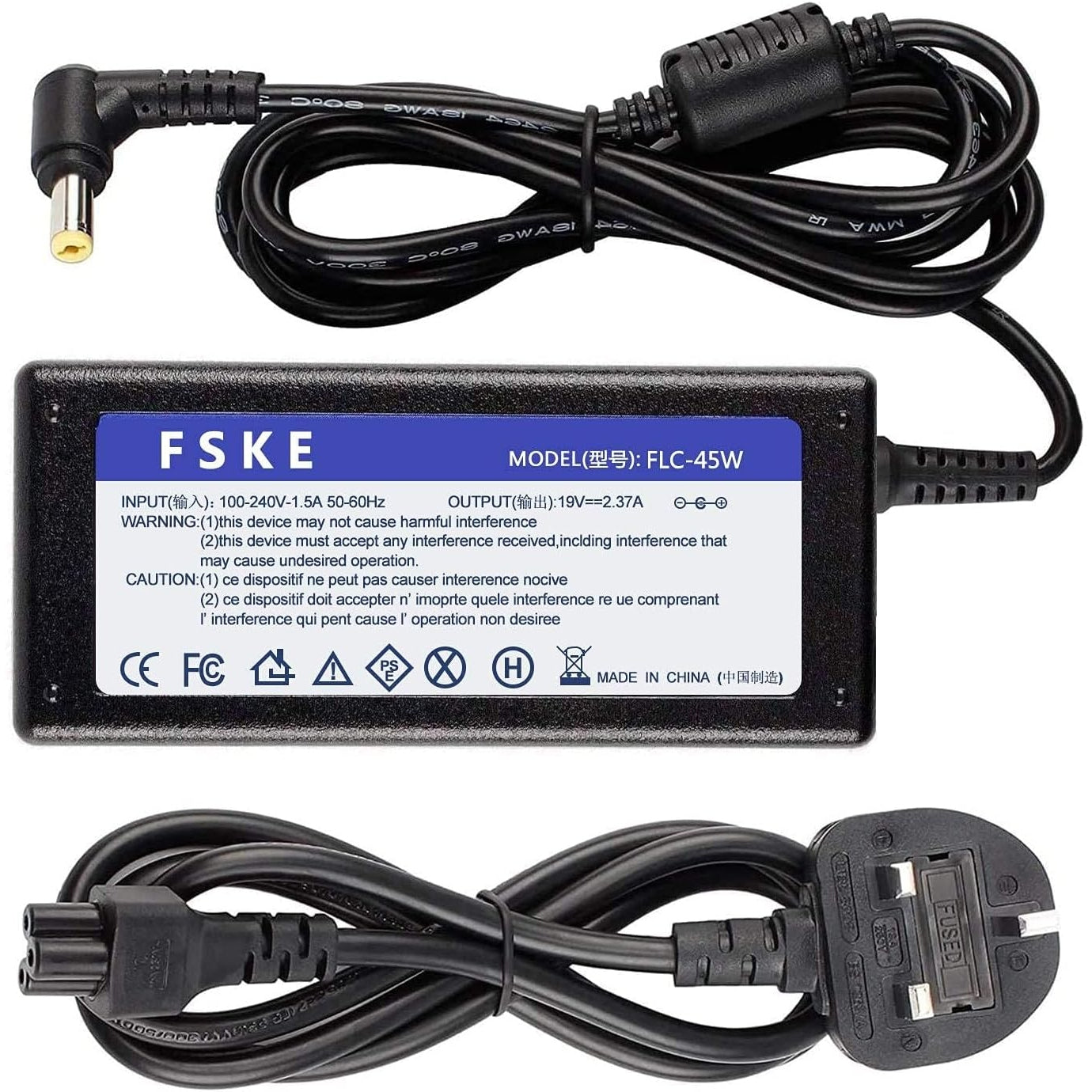 Fske - 45W 19V 2.37A Laptop Charger For Acer Aspire & Chromebook