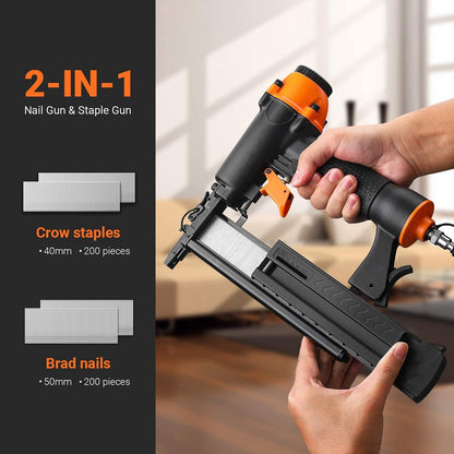 Dsf - Brad Nailer, Pneumatic, 18Ga 2-In-1, 5/8-2 Inch, 200 Nails & Staples