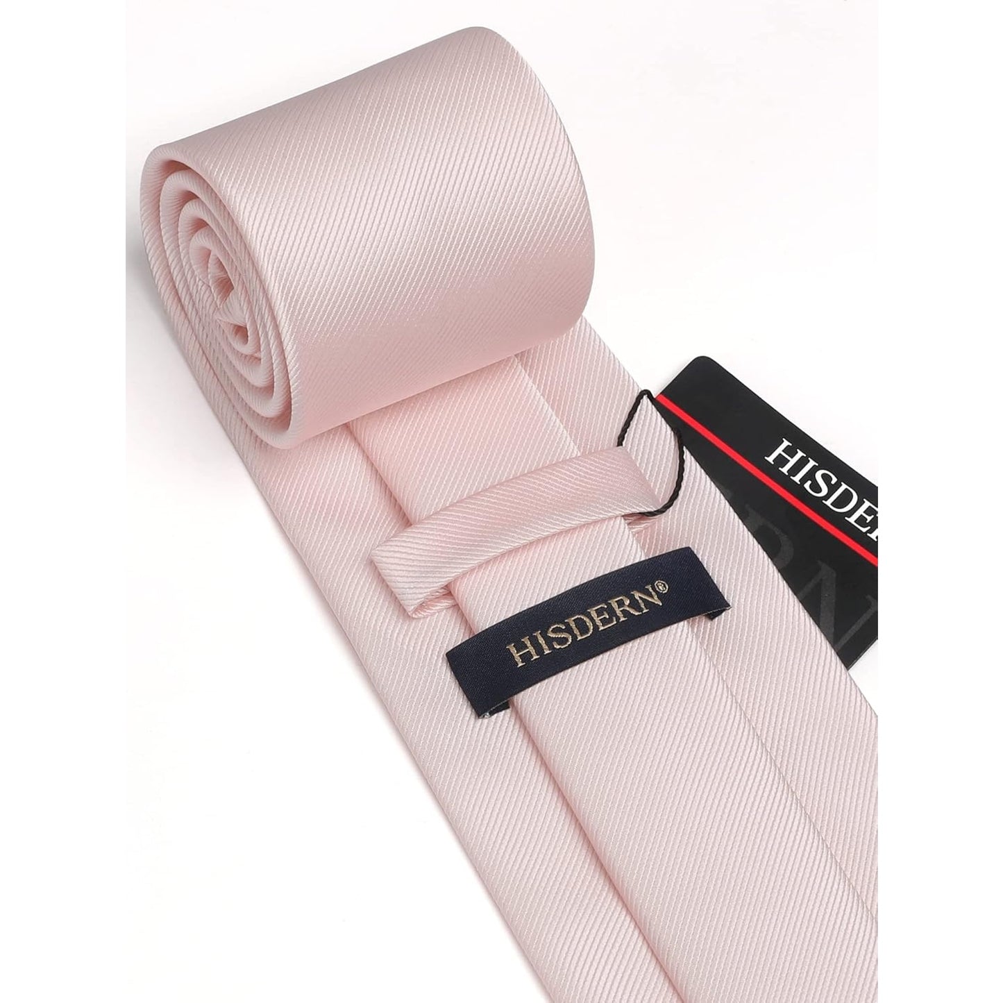 Hisdern - Solid Color Wedding Tie & Pocket Square Set With Tie Clip