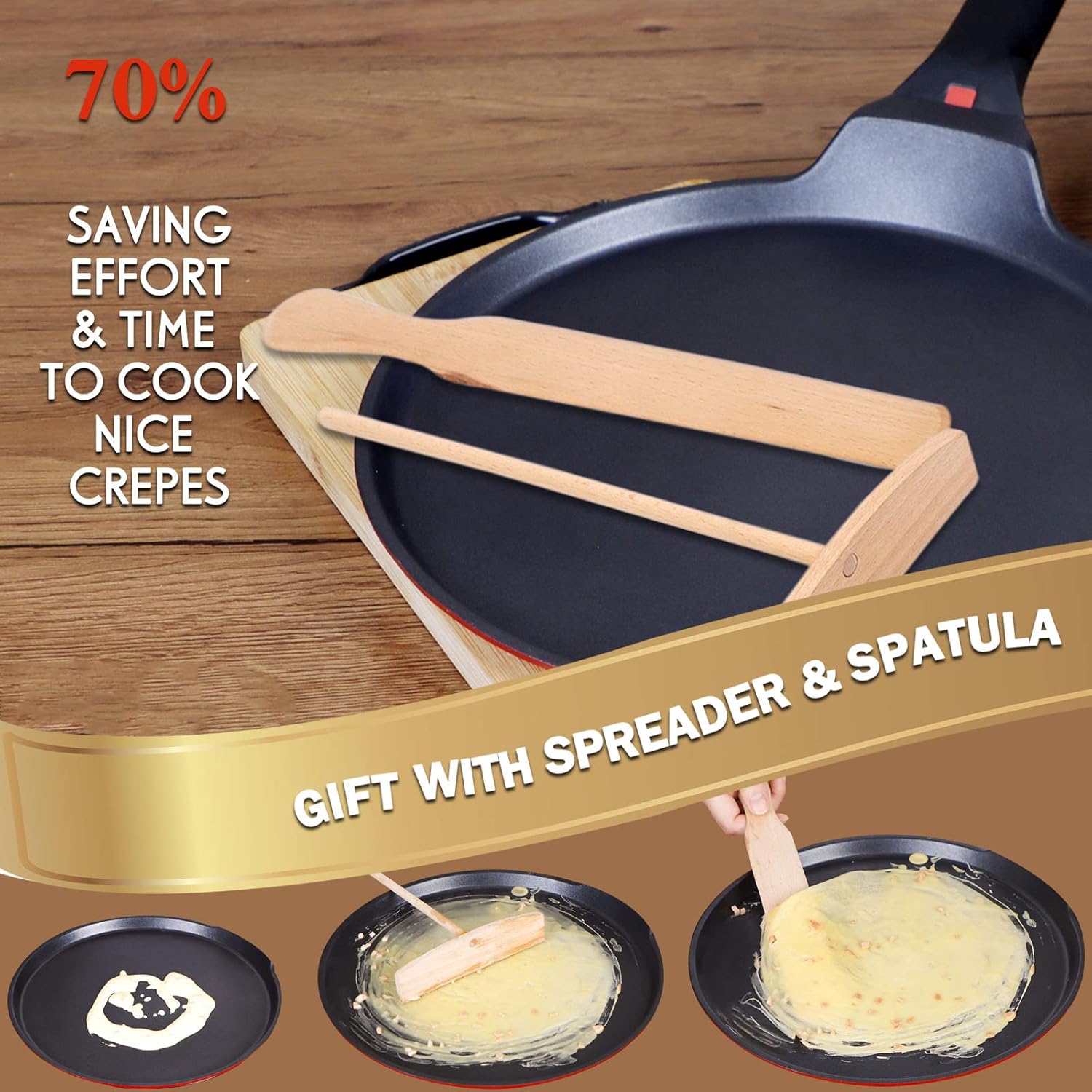 Diig - Nonstick Crepe Pan With Spreader, 11 Inch, Induction Compatible