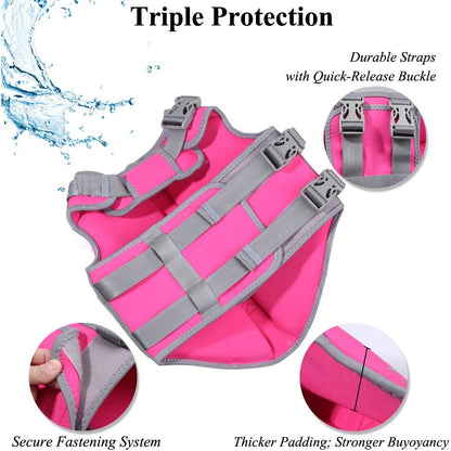 Vivaglory - Neoprene Dog Life Jacket with Handle, Pink, L