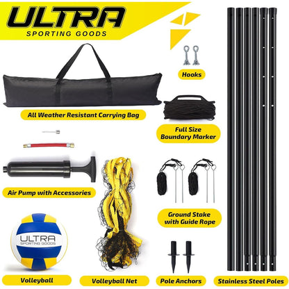 Ultra Sporting Goods - Portable Volleyball Net Set With Poles, Ball, Bag & Pump