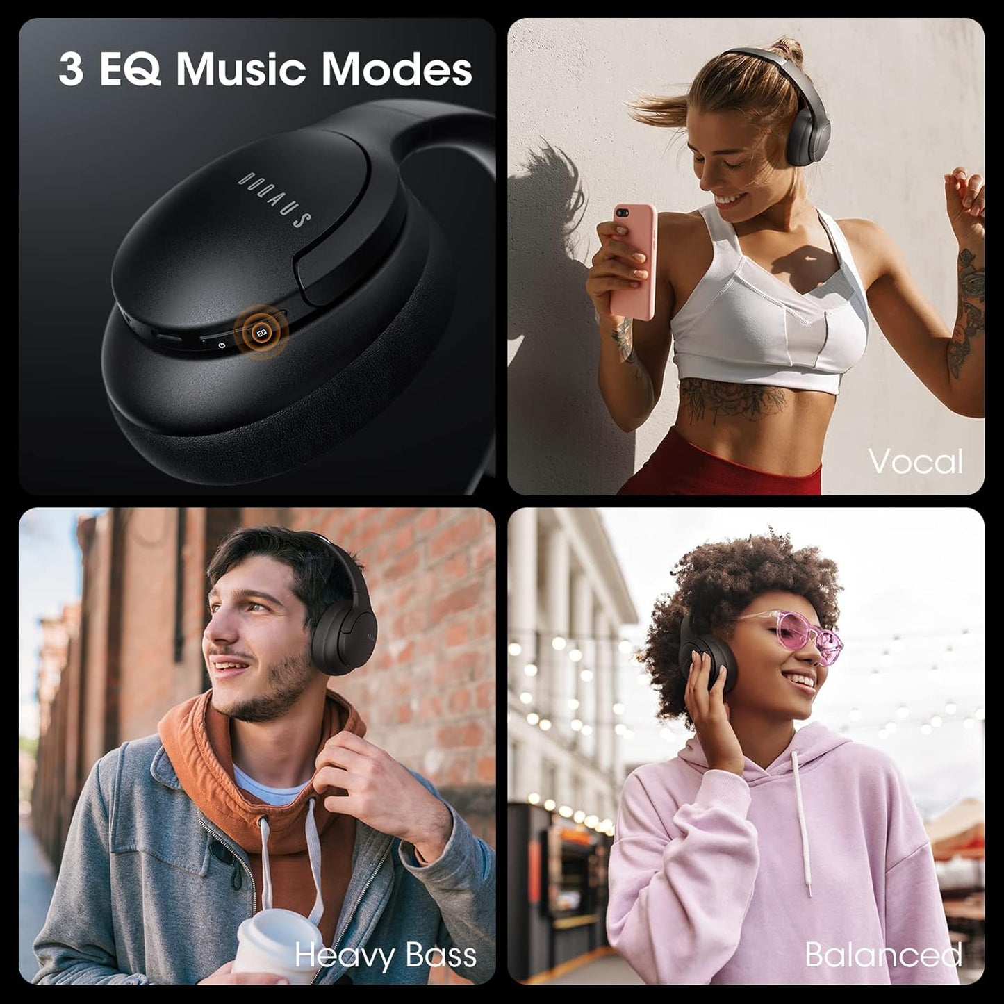 Doqaus - Upgraded Bluetooth 5.3 Headphones, 90H Playtime, 3 EQ Modes, Built-In Mic