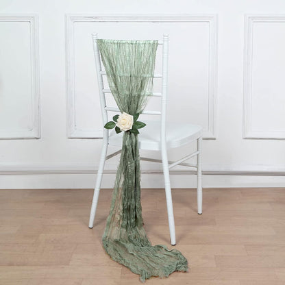 Tableclothsfactory - 5 Pack Dusty Sage Gauze Cheesecloth Boho Chair Sashes 16" x 88"