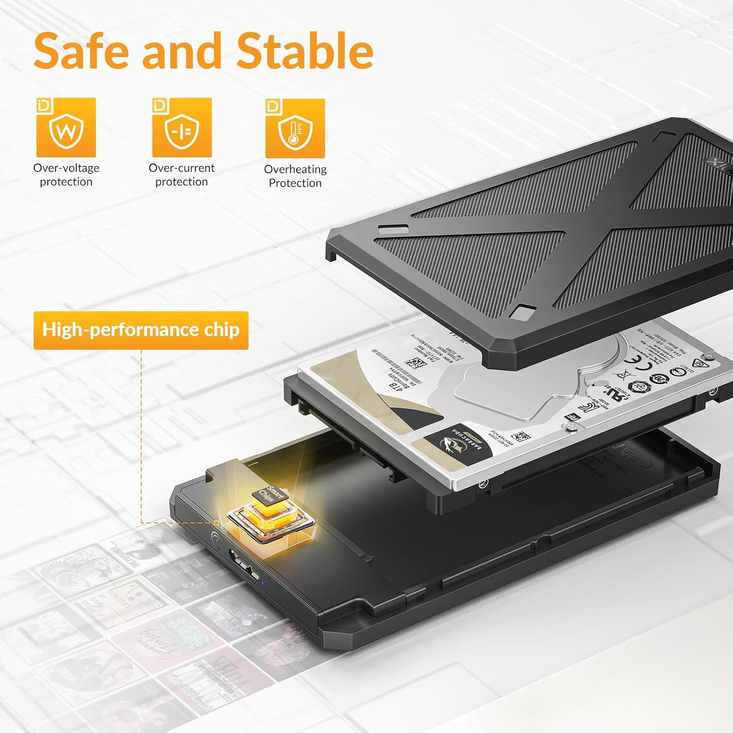 Idsonix - 2.5" Hard Drive Enclosure USB 3.0 to SATA III Tool-Free for SSD/HDD