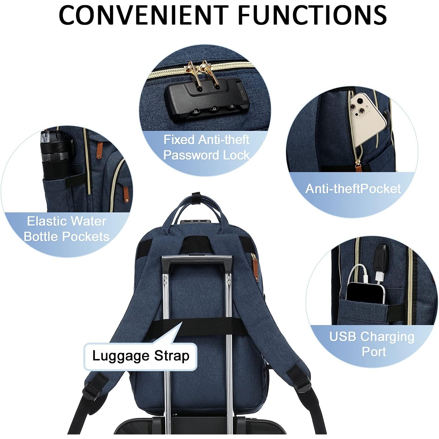 Lovevook - Laptop Backpack Purse For Women, 17 Inch Travel Anti-Theft Bag, Navy