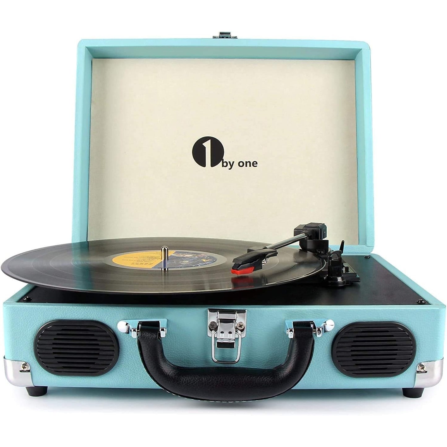 1 By One - Bluetooth Record Player 3-Speed Portable Turntable With Speakers, Turquoise-111-1703-Z9-4596-B00XVJLYPW