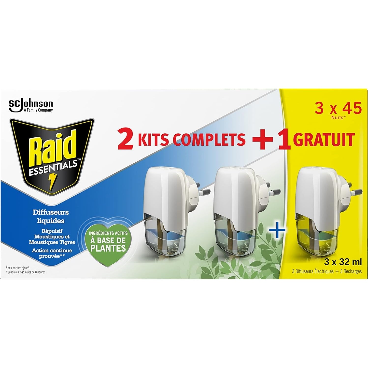 Sc Johnson - Raid Essentials Liquid Mosquito Repellent Diffusers + Refills, 2 + 1, 45 Nights