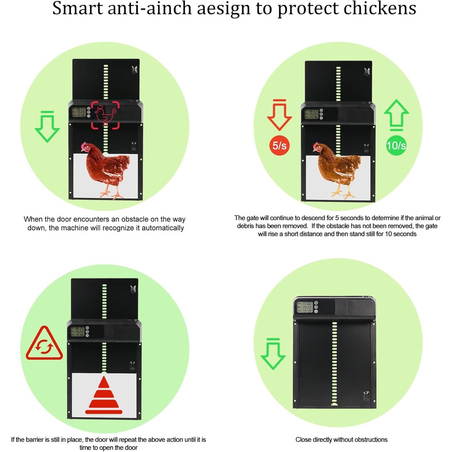 Kakunm - Automatic Chicken Coop Door With Timer, Battery Powered Aluminum Door