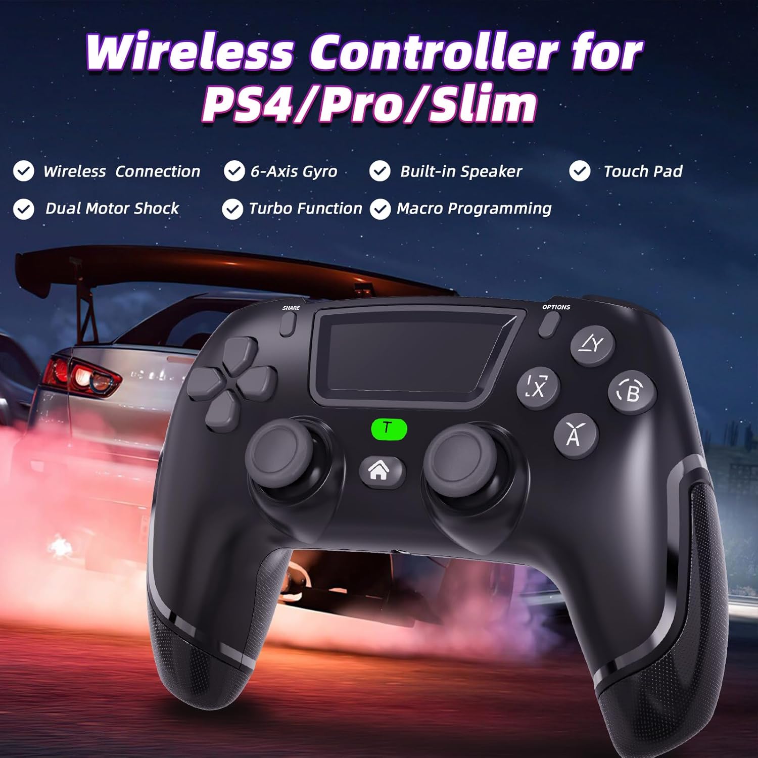 Tefelan - Wireless Controller for PS4 with Turbo, Programmable Buttons, Dual Vibration