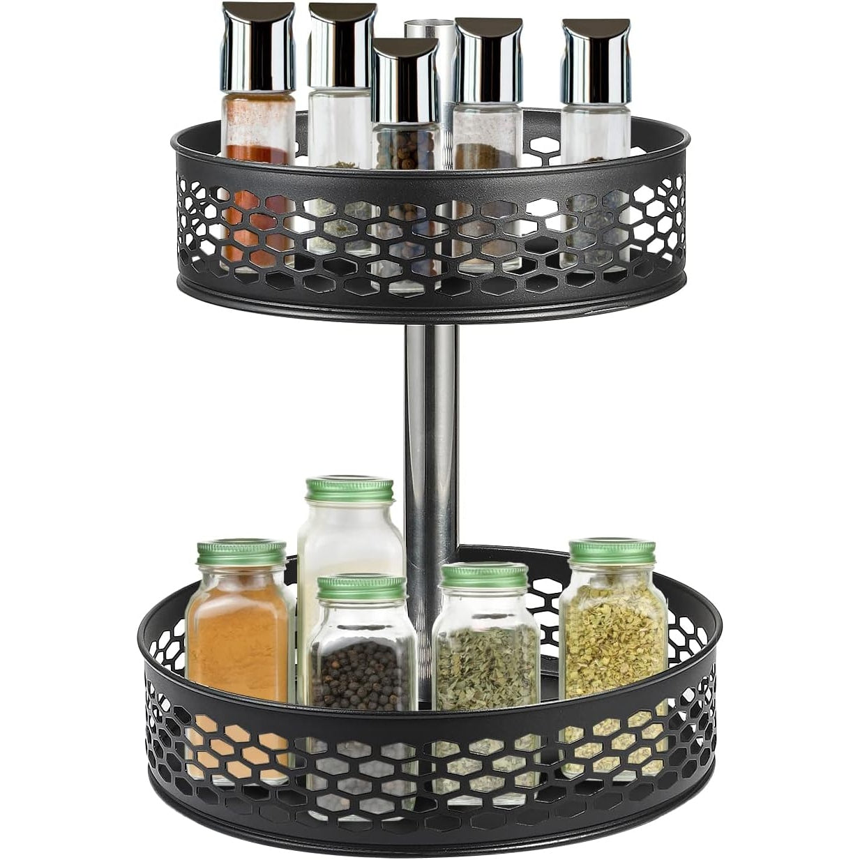 Furokoy - 2 Tier Rotatable Lazy Susan Spice Rack With Suction Cup Base