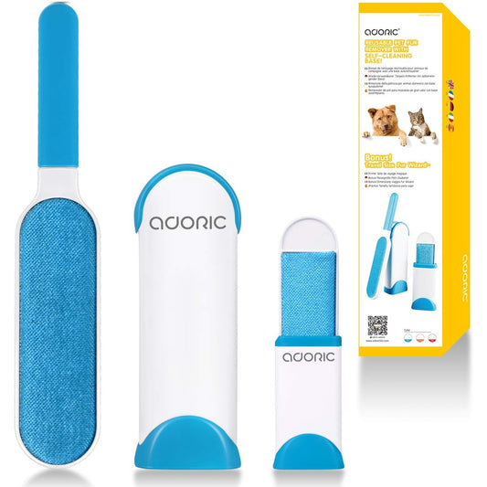 Adoric - Pet Hair Remover With Travel Brush & Self-Cleaning Base