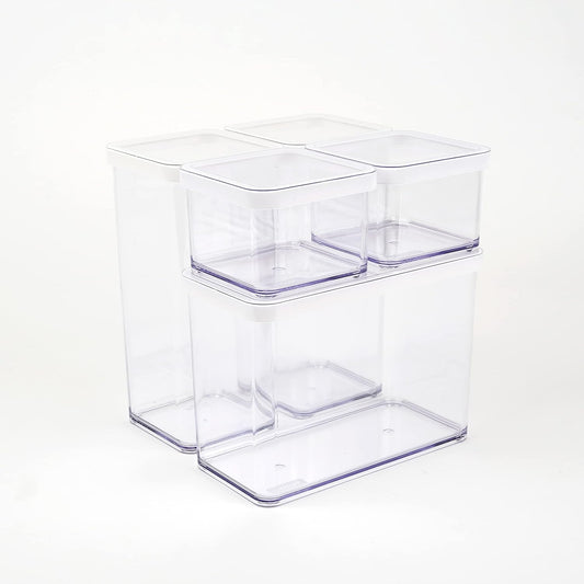 Rotho Kunststoff Ag - Loft Set of 5 Storage Jars With Lids, BPA-Free, Transparent/White