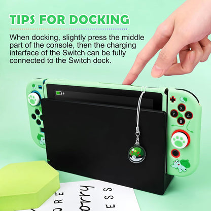 Dlseego - Green Frog Protective Case for Switch with Thumb Grips & Elf Balls