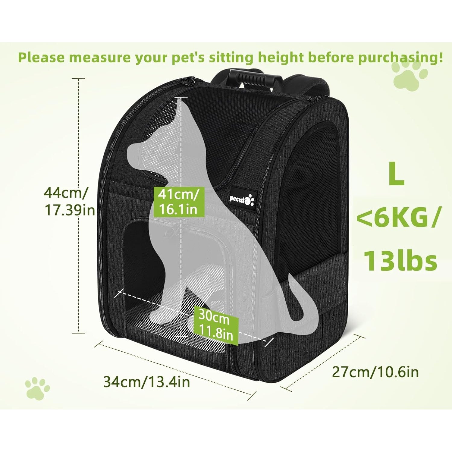 Pecute - Expandable Cat Carrier Backpack With Breathable Mesh For Pets Up To 18 Lbs