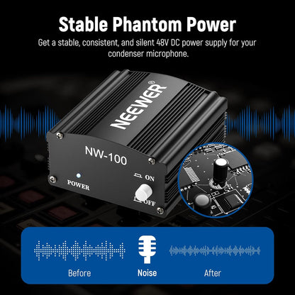 Neewer - 1-Channel 48V Phantom Power Supply With Adapter & XLR Cable (8 Feet)