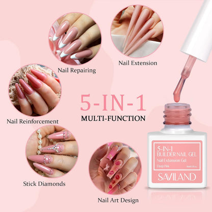 Saviland - 10Ml Builder Nail Gel Kit, 6Pcs Sheer Pink With 36W UV Light