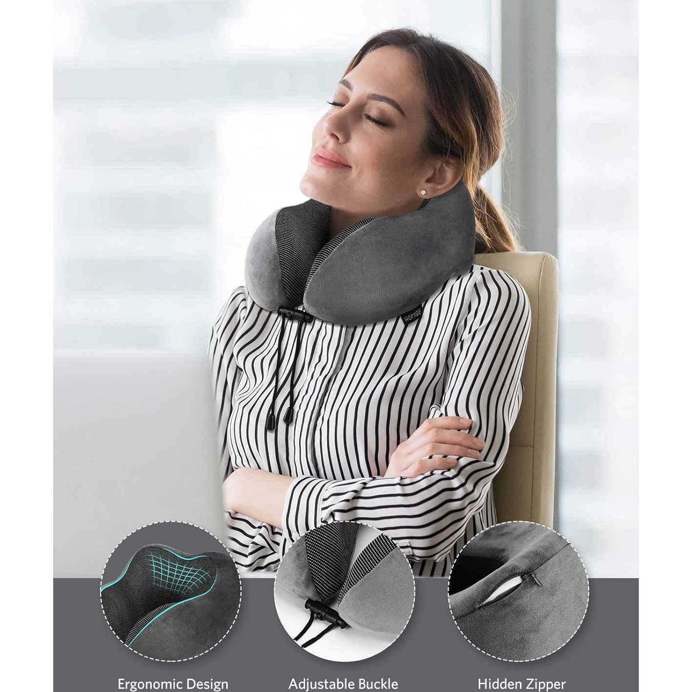 Homiee - Memory Foam Neck Pillow For Travel, Airplane, Car, Home (Multicolor)