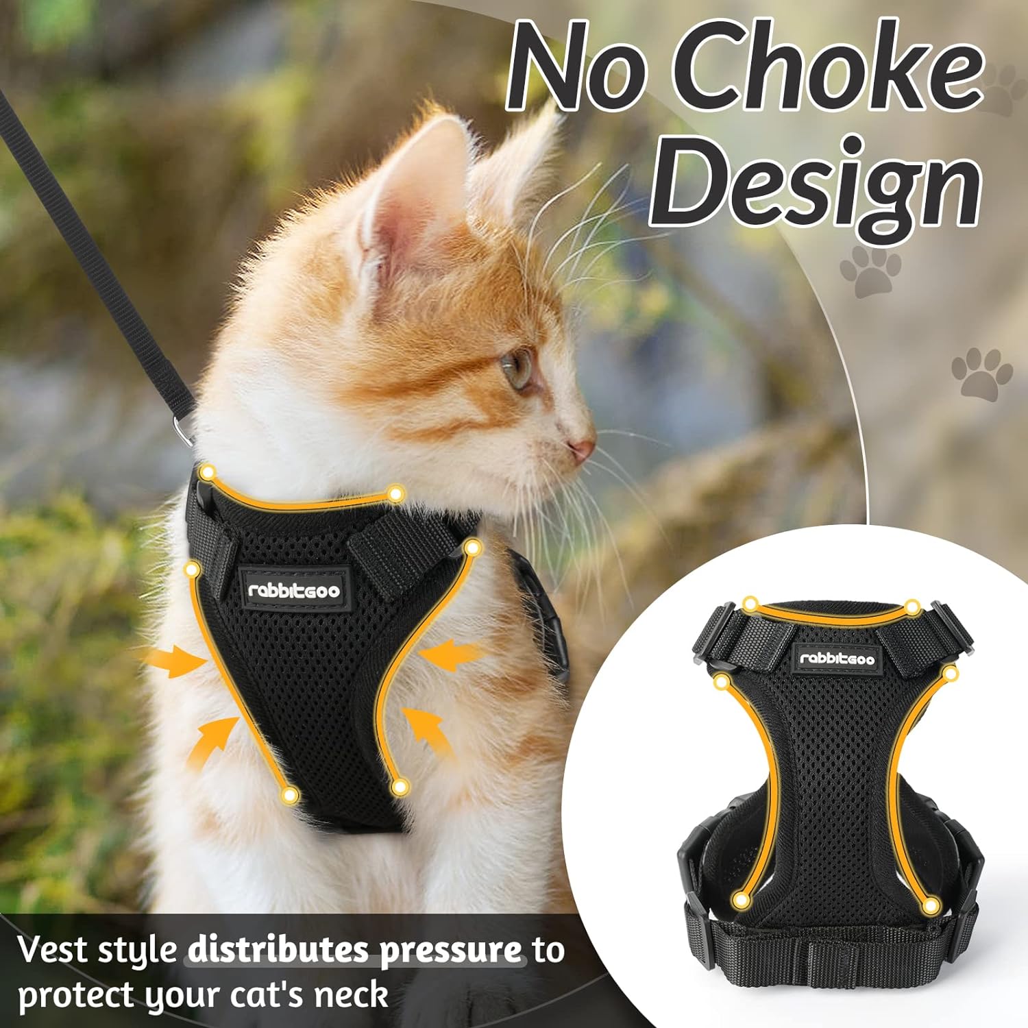 Globegou Co., Ltd. - Rabbitgoo Cat Harness And Leash, Escape Proof, Adjustable, Black, S