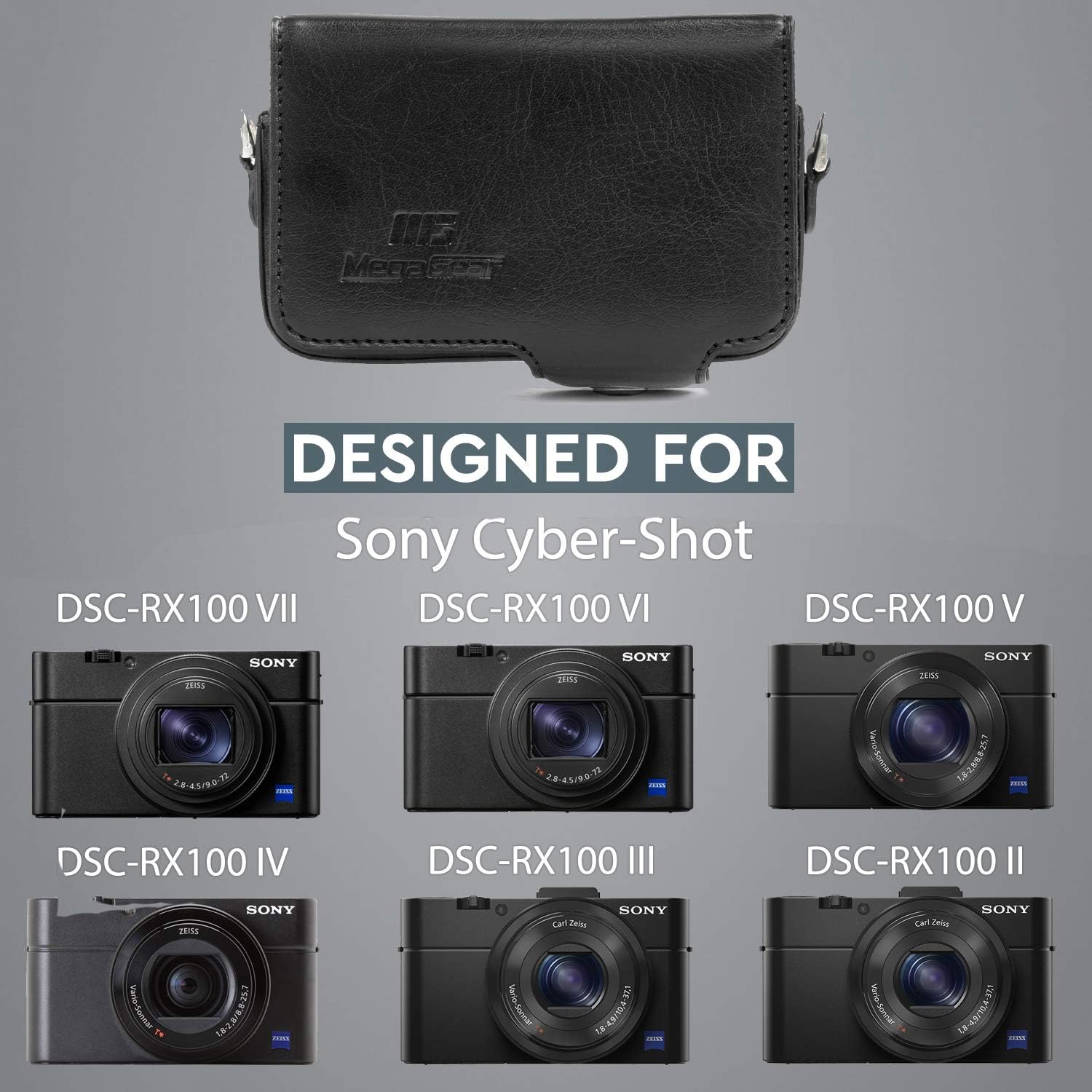 Megagear - Leather Camera Case With Strap for Sony Cyber-Shot RX100 Series - Black