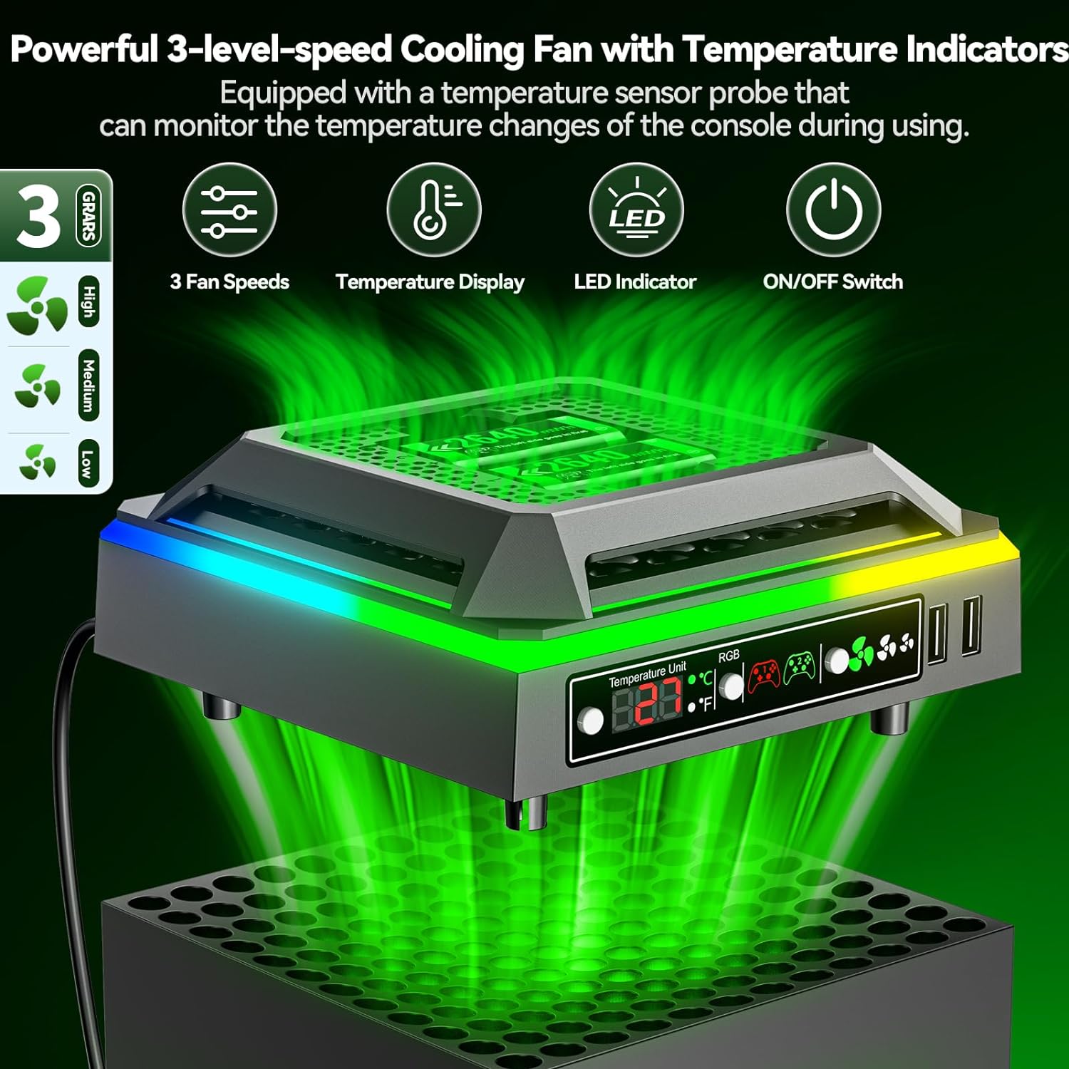 Tokluck - Fan For Xbox Series X Console With RGB Light, Charging Station & Batteries