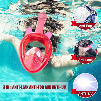 Narutoo - Kids' 180° Panoramic Full Face Snorkel Mask Anti-Fog/Leak