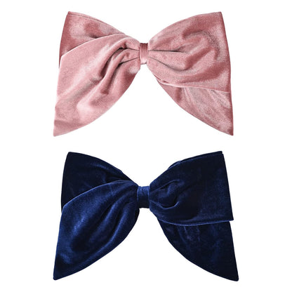 Deeka - Large Velvet Hair Bows 2 Pcs 8 Inch Oversized Vintage Clips - Pink/Navy