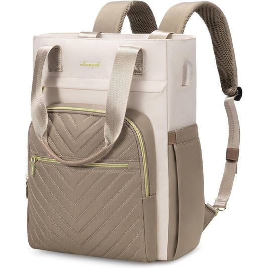 Lovevook - Laptop Backpack For Women, 17.3 Inch, USB Port, Waterproof, Khaki-Beige