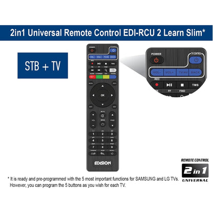 Edision - Piccollo S2+T2/C Combo Receiver H.265/Hevc Full HD USB Black Remote