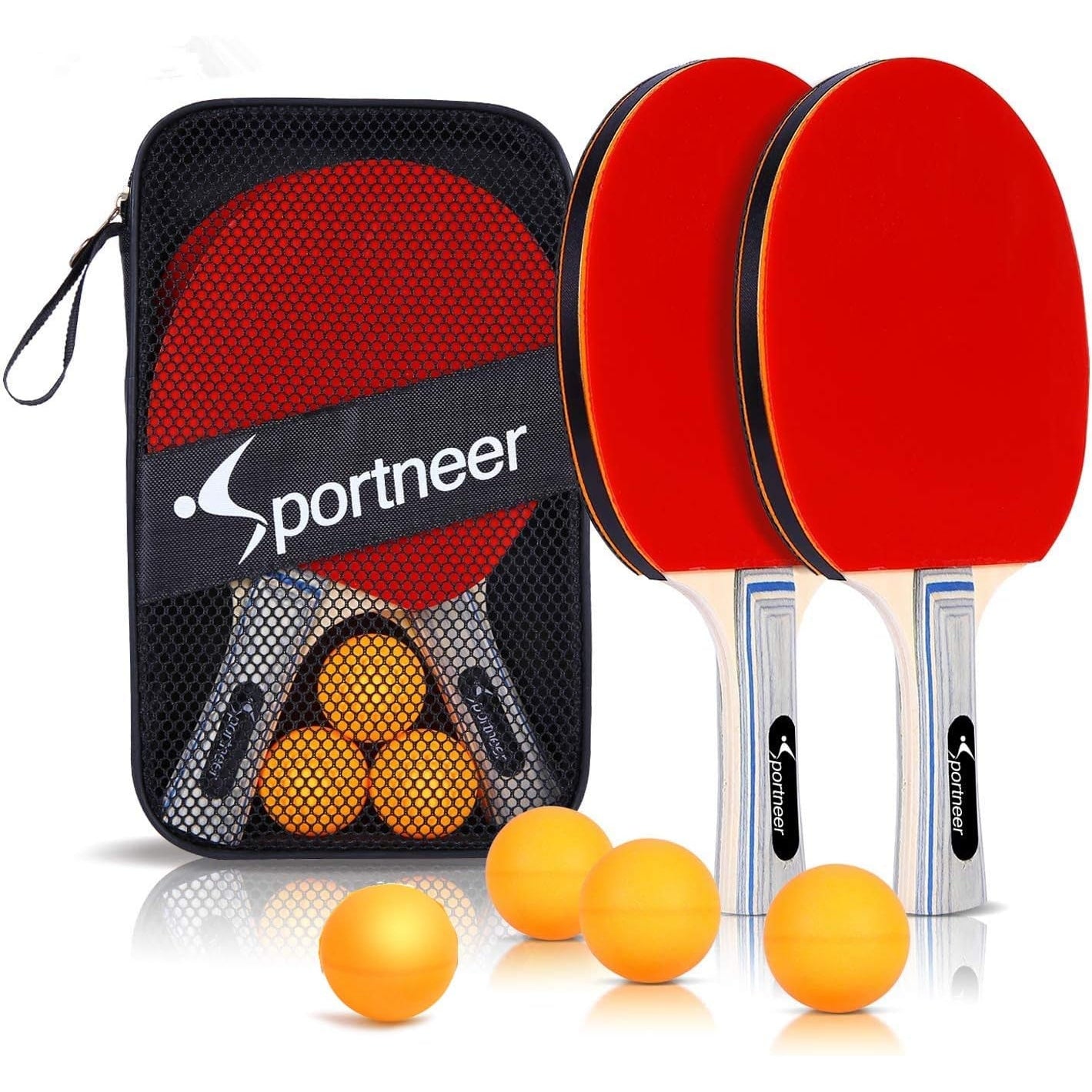 Sportneer - Table Tennis Bat Set: 2 Premium Ping Pong Bats & 4 Balls