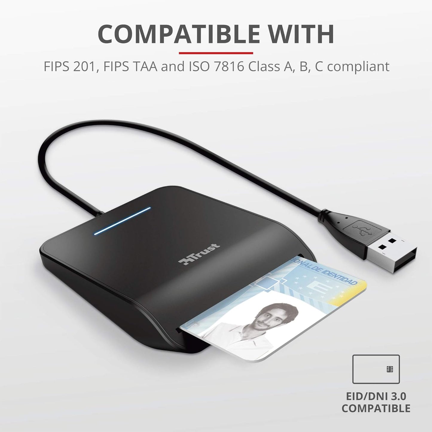 Trust - First Smart Card Reader, Dni Compliant, Fips 201, Usb Plug & Play, Black