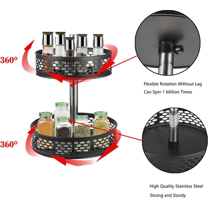 Furokoy - 2 Tier Rotatable Lazy Susan Spice Rack With Suction Cup Base