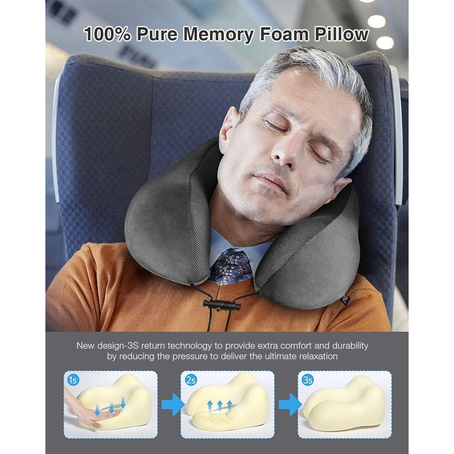 Homiee - Memory Foam Neck Pillow For Travel, Airplane, Car, Home (Multicolor)