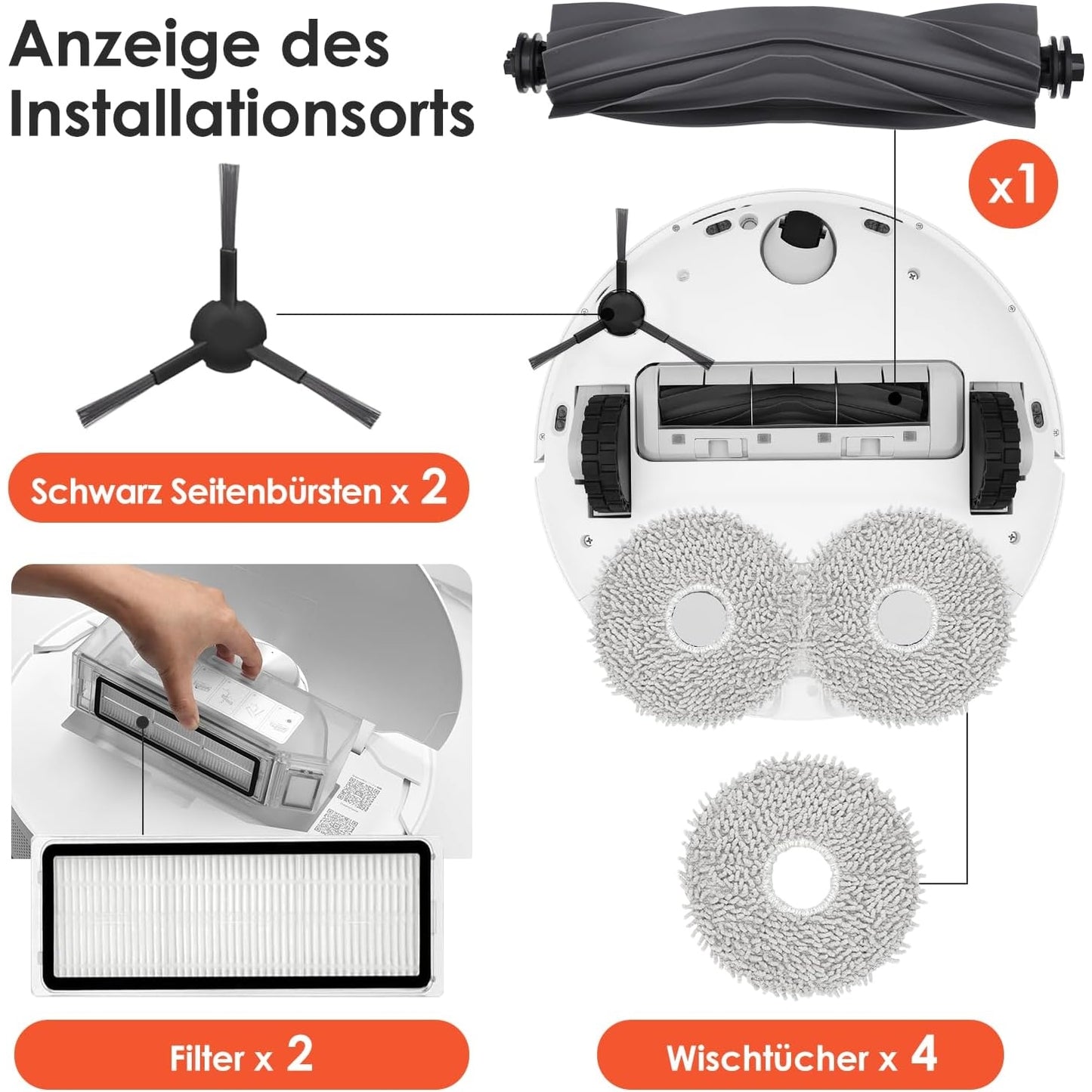 Dreame - L20 Ultra Complete Zubehörset: 4 Mopp Pads, 6 Staubbeutel, 1 Hauptbürste, 2 Filter, 2 Seitenbürsten