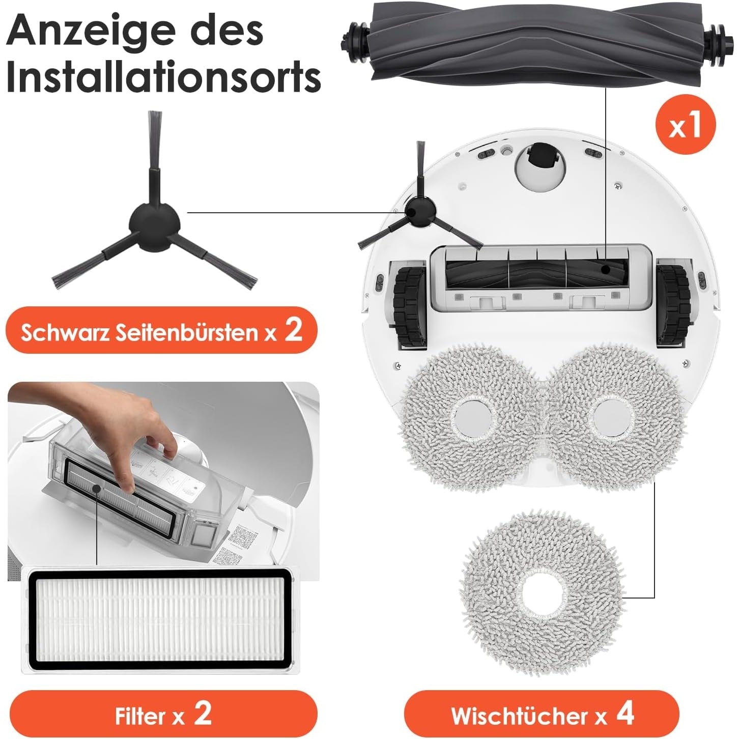 Dreame - L20 Ultra Complete Zubehörset: 4 Mopp Pads, 6 Staubbeutel, 1 Hauptbürste, 2 Filter, 2 Seitenbürsten