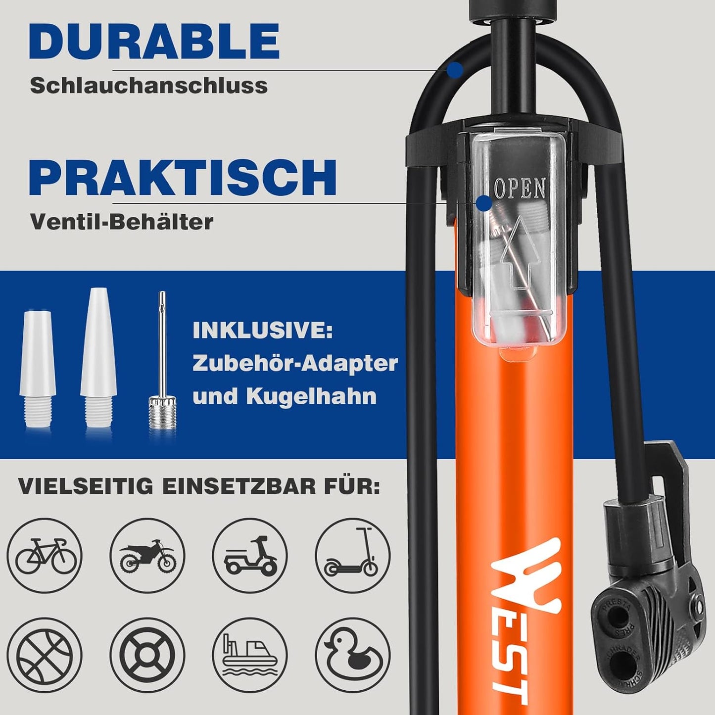 Fahrradpumpe - Luftpumpe Für Alle Ventile, 11 Bar/160 Psi Standpumpe