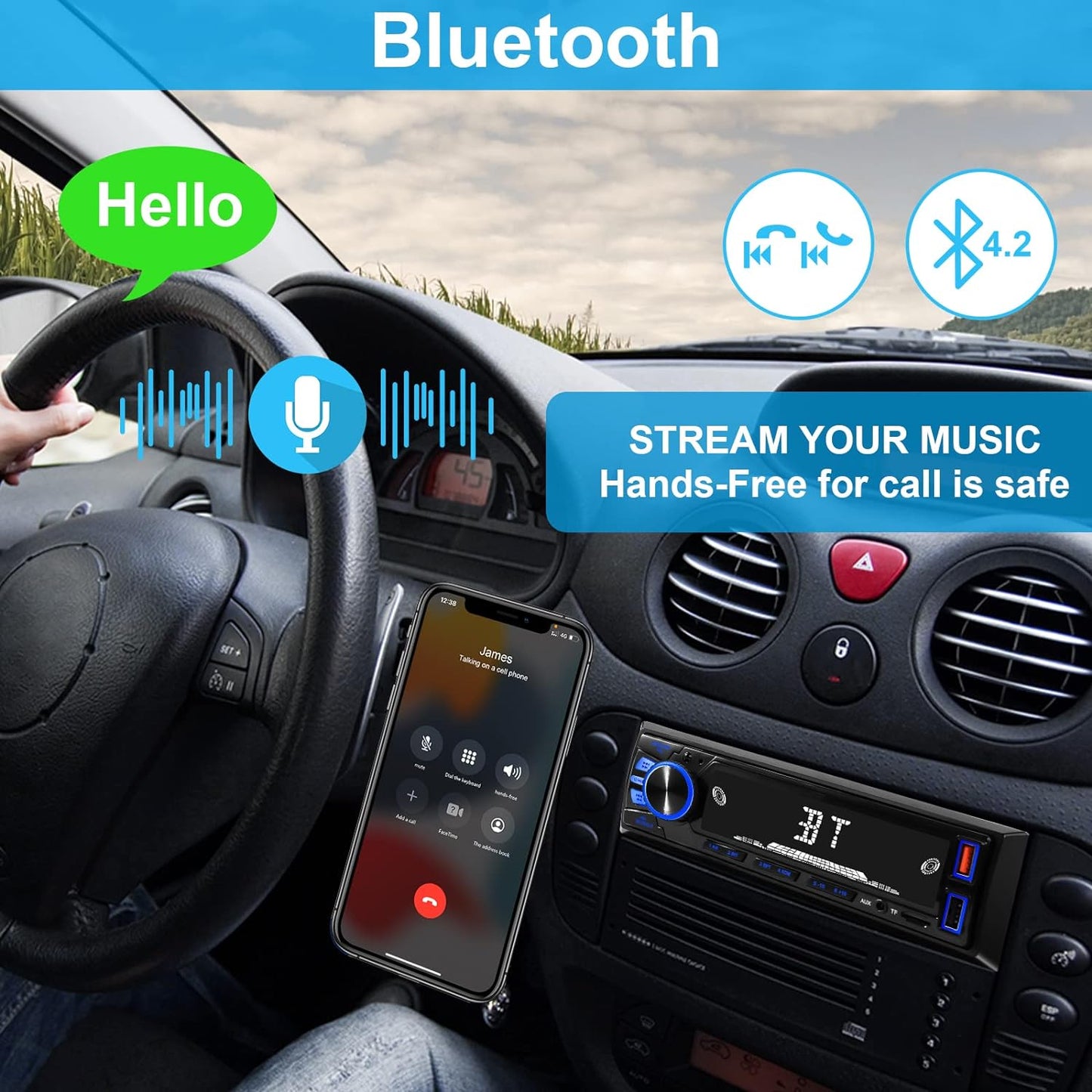 Reakosound - Car Radio Bluetooth Single Din Stereo With Handsfree & App Control