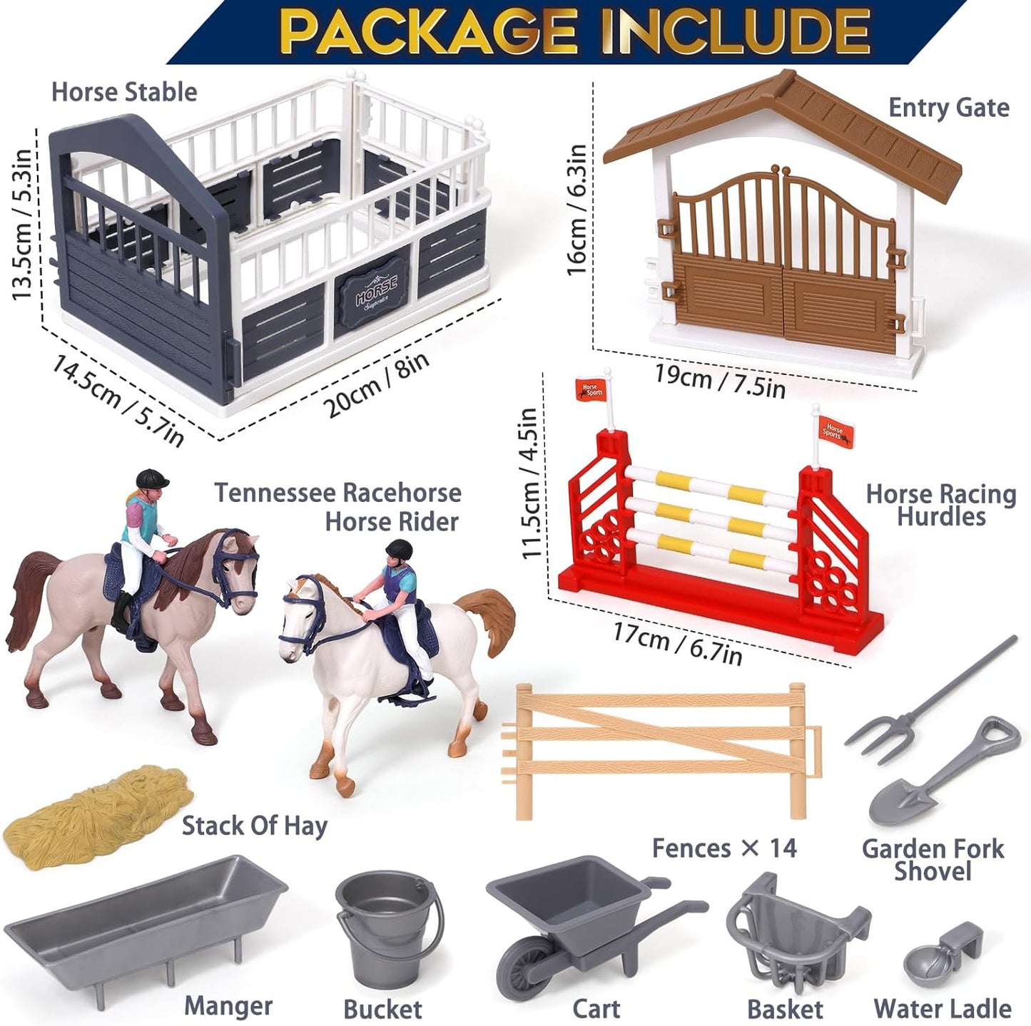 G.C - Horse Stable Figurine Playset 47 Pcs With Rider Hurdle Fence