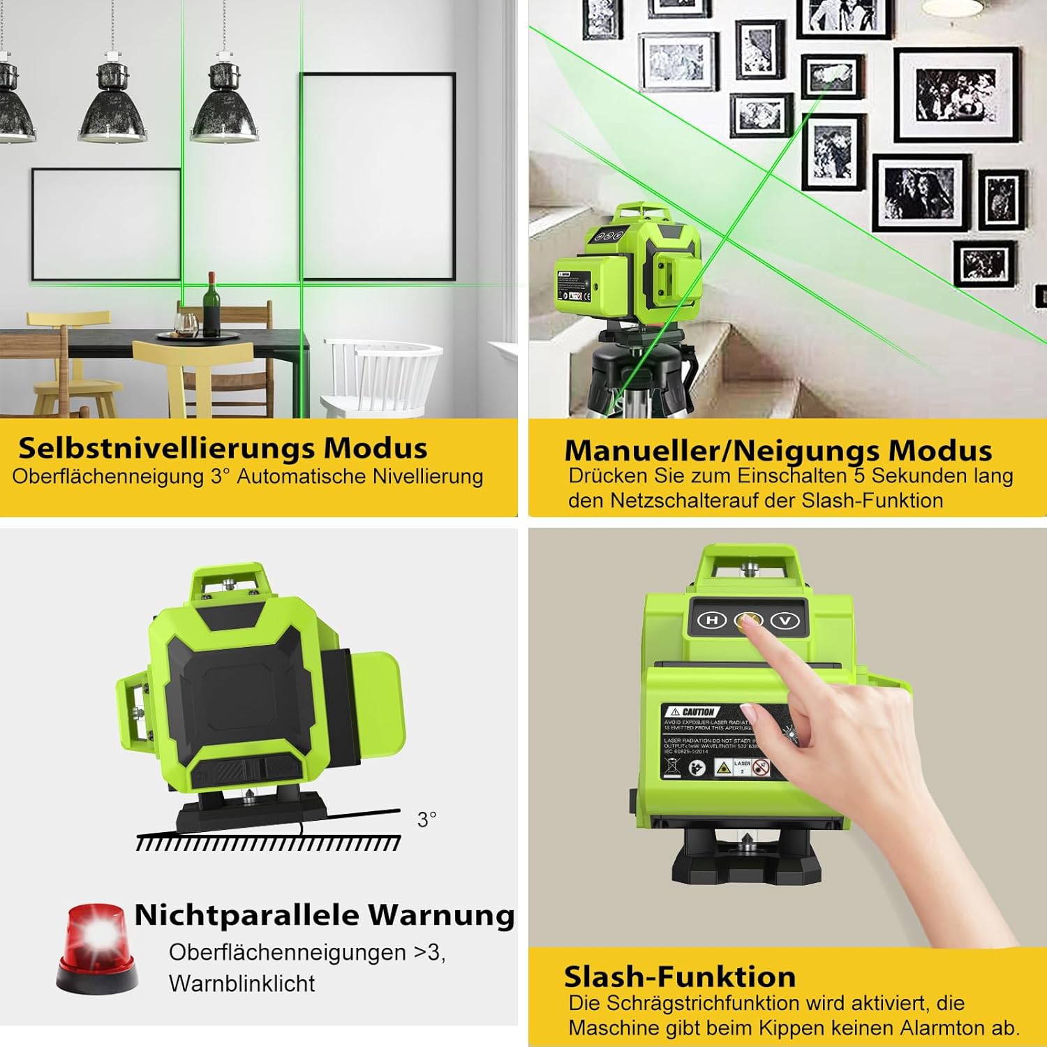 Conentool - 4 X 360° Green Self-Levelling Cross Line Laser